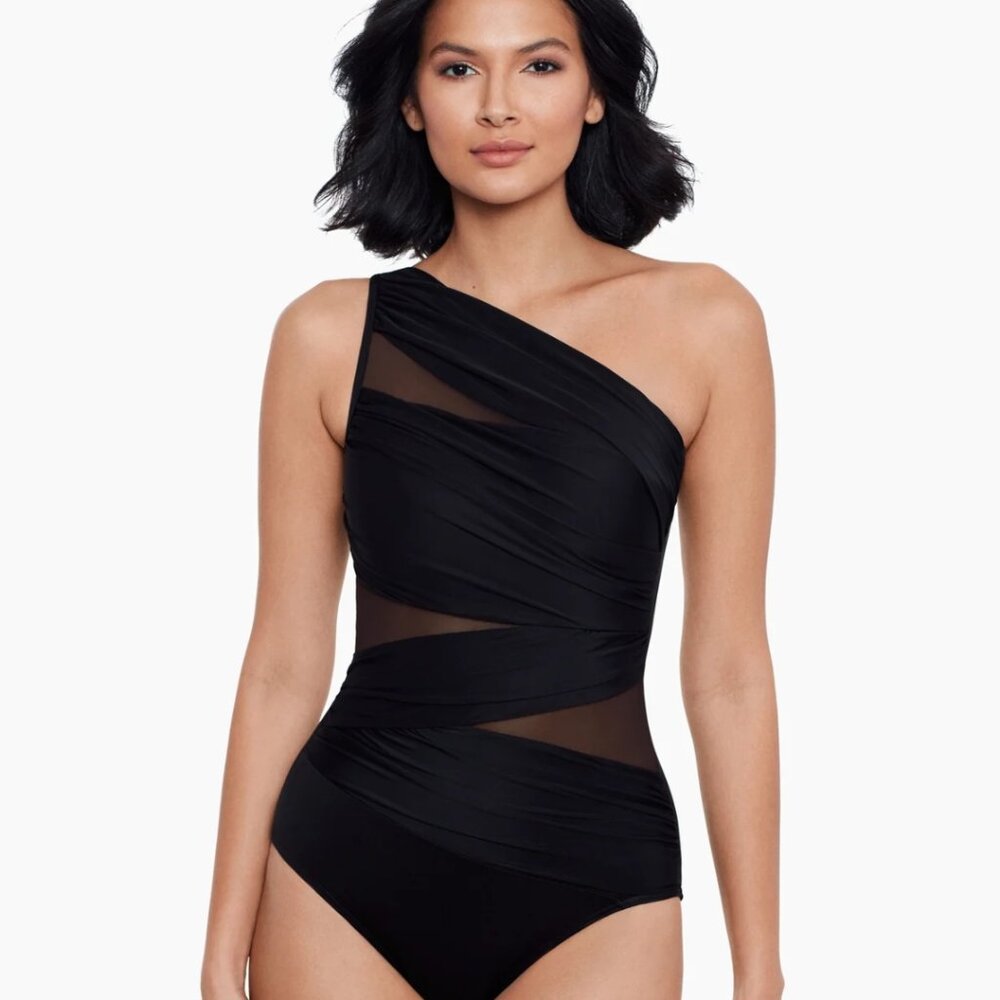 Jena Miraclesuit Black One Shoulder Swimsuit